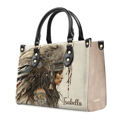 Beautiful Native American Woman - Personalized Leather Handbag MS123