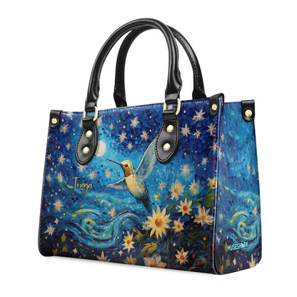 Hummingbird In The Starry Night Style - Personalized Leather Handbag MSM15