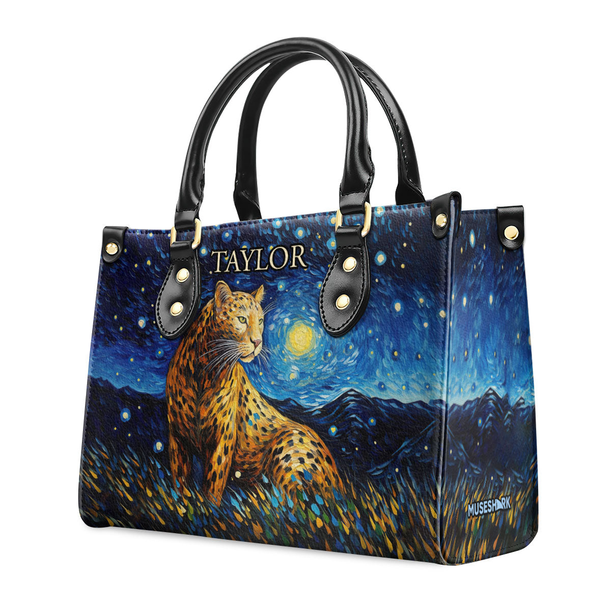 Leopard In The Starry Night Style - Personalized Leather Handbag MSM23