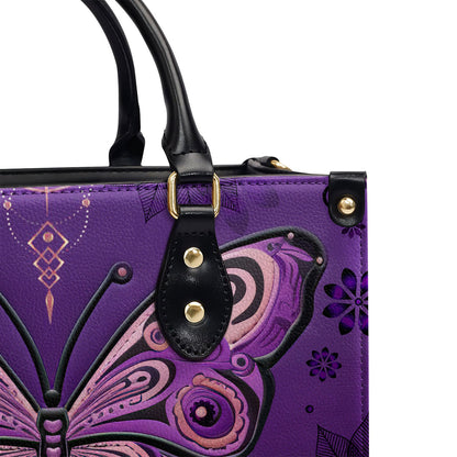 Purple Butterfly - Personalized Leather Handbag MSM05
