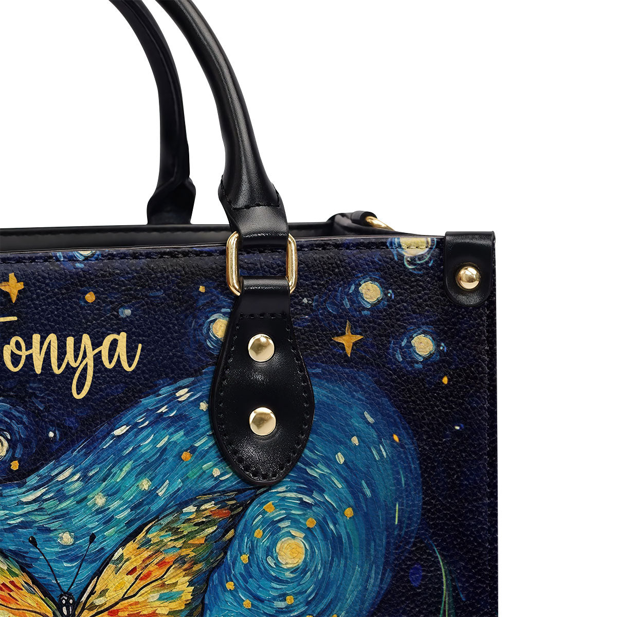 Butterfly In The Starry Night Style - Personalized Leather Handbag MSM06