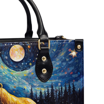 Bear In The Starry Night Style - Personalized Leather Handbag MSM12