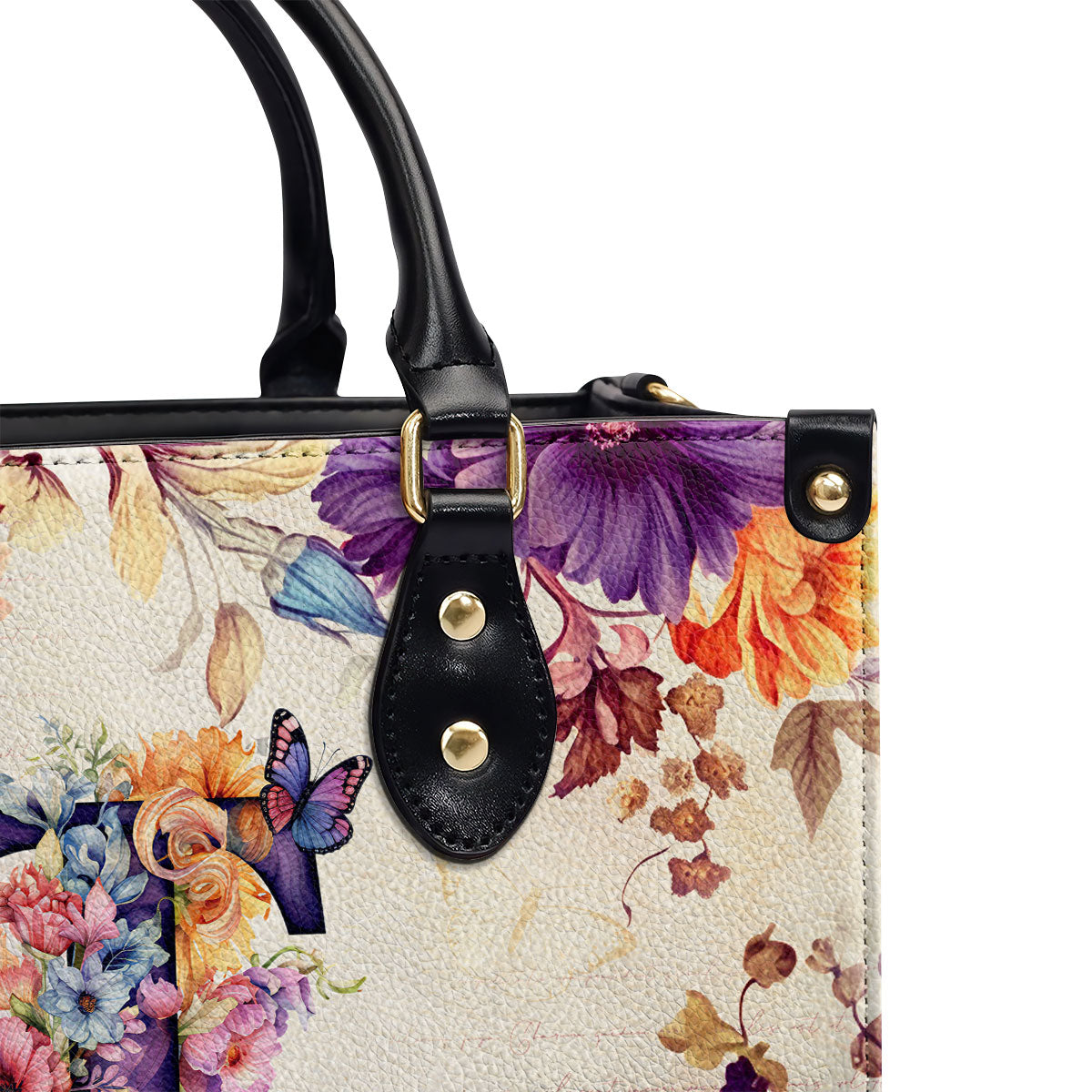 Floral Initial Letter - Personalized Leather Handbag MS98