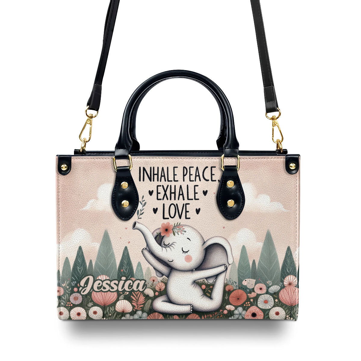 Inhale Peace, Exhale Love - Personalized Leather Handbag MS838